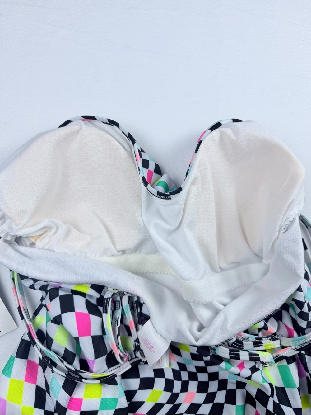No Boundaries Junior’s XL (15-17) Black Multi Neon Checkerboard One Piece Swim - Picture 4 of 7